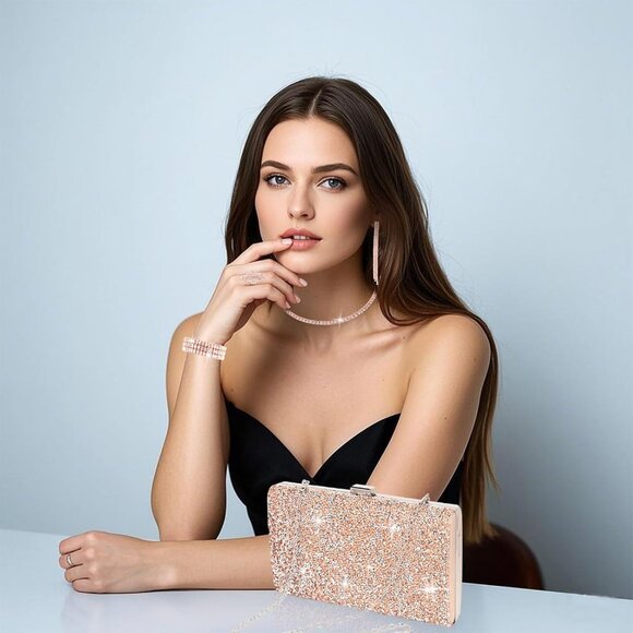 Exquisite 5-Piece Jewelry Set with Rhinestone Clutch - Ultimate Formal Accessory - Picture 2 of 6